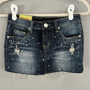 Machine Vintage Mini Skirt Womens Small‎ Denim Gems Distressed Wash
